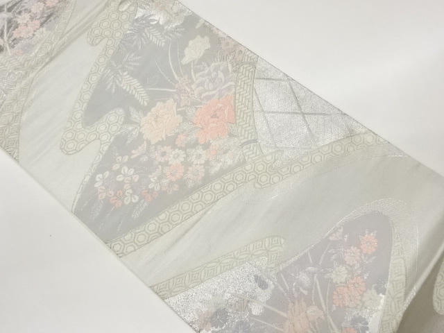 JAPANESE KIMONO / PLATINUM FOIL DOUBLE-WOVEN ABSTRACT KASUMI / AUTUMN